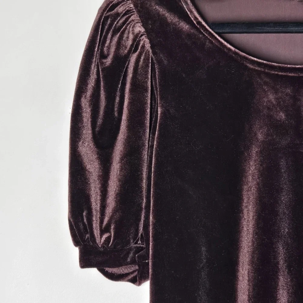 Maurices Romantic Velvet Puff Sleeve Top Purple Short Sleeve Womens M Whimsygoth